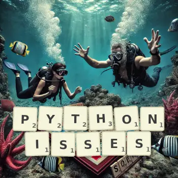 Illustration créative d'un jeu de lettres avec le mot PYTHONISSES épelé sur le plateau.