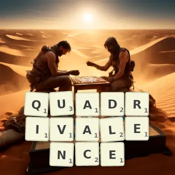 Illustration créative d'un jeu de lettres avec le mot QUADRIVALENCE épelé sur le plateau.