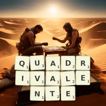Illustration créative d'un jeu de lettres avec le mot QUADRIVALENTE épelé sur le plateau.