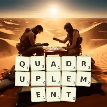 Illustration créative d'un jeu de lettres avec le mot QUADRUPLEMENT épelé sur le plateau.