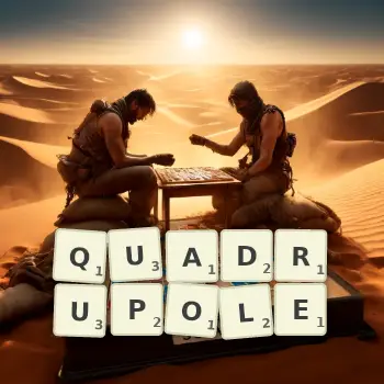 Illustration créative d'un jeu de lettres avec le mot QUADRUPOLE épelé sur le plateau.