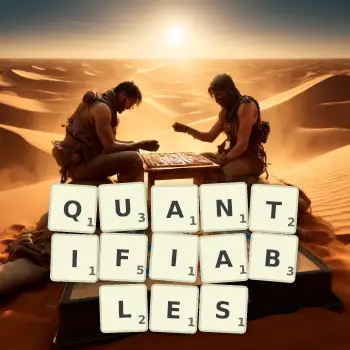 Illustration créative d'un jeu de lettres avec le mot QUANTIFIABLES épelé sur le plateau.
