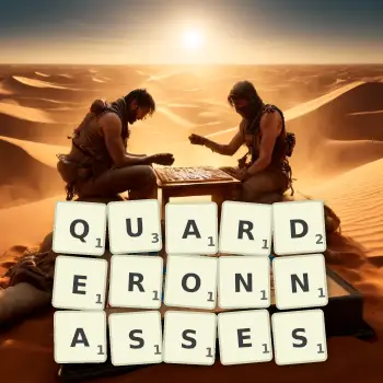 Illustration créative d'un jeu de lettres avec le mot QUARDERONNASSES épelé sur le plateau.