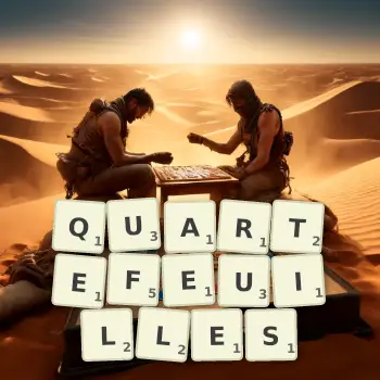 Illustration créative d'un jeu de lettres avec le mot QUARTEFEUILLES épelé sur le plateau.