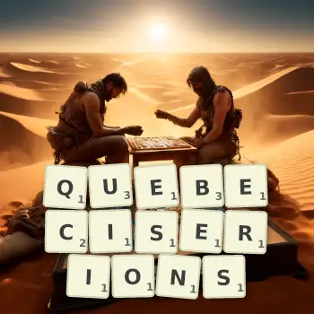 Illustration créative d'un jeu de lettres avec le mot QUEBECISERIONS épelé sur le plateau.