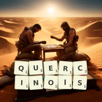 Illustration créative d'un jeu de lettres avec le mot QUERCINOIS épelé sur le plateau.