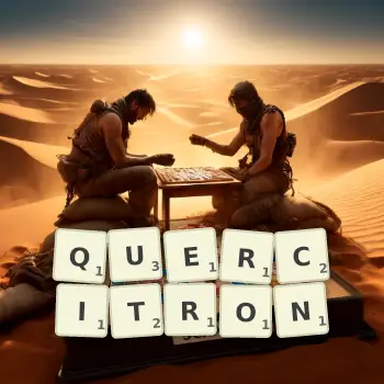 Illustration créative d'un jeu de lettres avec le mot QUERCITRON épelé sur le plateau.