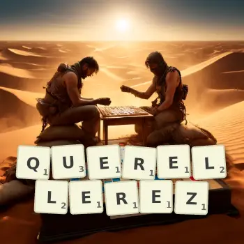 Illustration créative d'un jeu de lettres avec le mot QUERELLEREZ épelé sur le plateau.