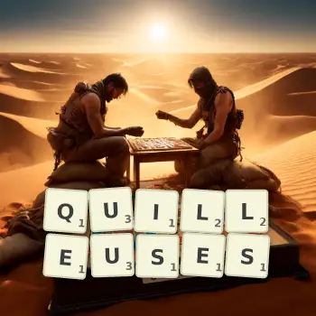 Illustration créative d'un jeu de lettres avec le mot QUILLEUSES épelé sur le plateau.