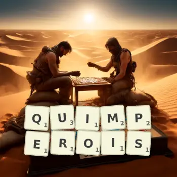 Illustration créative d'un jeu de lettres avec le mot QUIMPEROIS épelé sur le plateau.