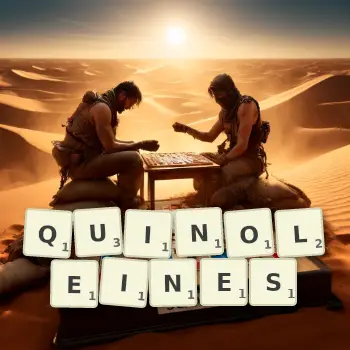 Illustration créative d'un jeu de lettres avec le mot QUINOLEINES épelé sur le plateau.