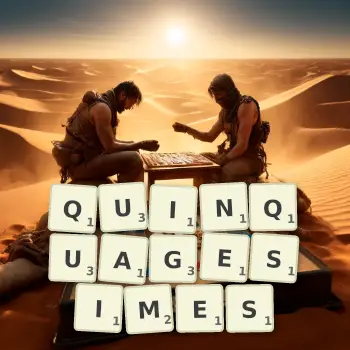 Illustration créative d'un jeu de lettres avec le mot QUINQUAGESIMES épelé sur le plateau.