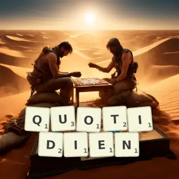 Illustration créative d'un jeu de lettres avec le mot QUOTIDIEN épelé sur le plateau.