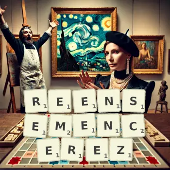Illustration créative d'un jeu de lettres avec le mot REENSEMENCEREZ épelé sur le plateau.