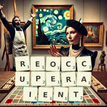 Illustration créative d'un jeu de lettres avec le mot REOCCUPERAIENT épelé sur le plateau.