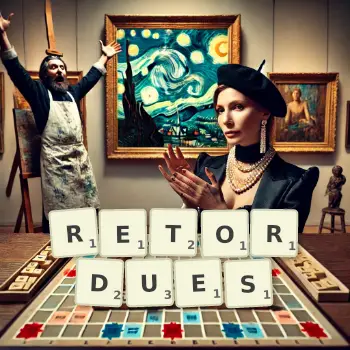 Illustration créative d'un jeu de lettres avec le mot RETORDUES épelé sur le plateau.