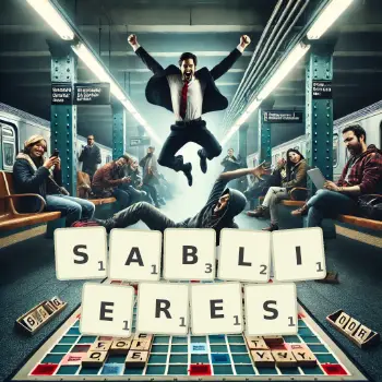 Illustration créative d'un jeu de lettres avec le mot SABLIERES épelé sur le plateau.