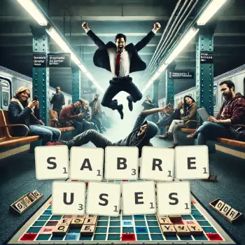 Illustration créative d'un jeu de lettres avec le mot SABREUSES épelé sur le plateau.