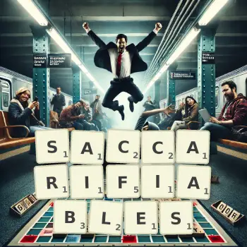 Illustration créative d'un jeu de lettres avec le mot SACCARIFIABLES épelé sur le plateau.