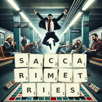 Illustration créative d'un jeu de lettres avec le mot SACCARIMETRIES épelé sur le plateau.