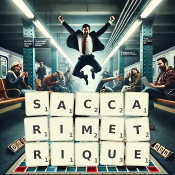 Illustration créative d'un jeu de lettres avec le mot SACCARIMETRIQUE épelé sur le plateau.