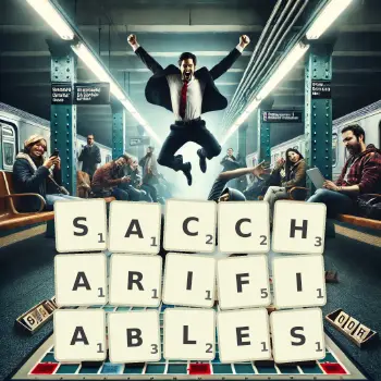 Illustration créative d'un jeu de lettres avec le mot SACCHARIFIABLES épelé sur le plateau.