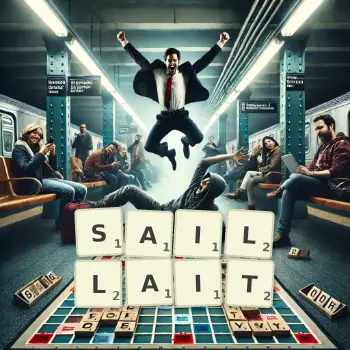 Illustration créative d'un jeu de lettres avec le mot SAILLAIT épelé sur le plateau.