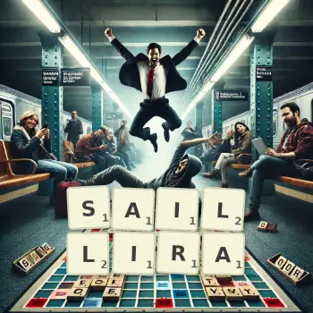 Illustration créative d'un jeu de lettres avec le mot SAILLIRA épelé sur le plateau.