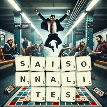 Illustration créative d'un jeu de lettres avec le mot SAISONNALITES épelé sur le plateau.