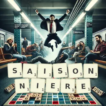 Illustration créative d'un jeu de lettres avec le mot SAISONNIERE épelé sur le plateau.