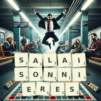 Illustration créative d'un jeu de lettres avec le mot SALAISONNIERES épelé sur le plateau.