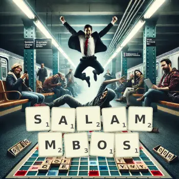 Illustration créative d'un jeu de lettres avec le mot SALAMMBOS épelé sur le plateau.