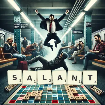 Illustration créative d'un jeu de lettres avec le mot SALANT épelé sur le plateau.