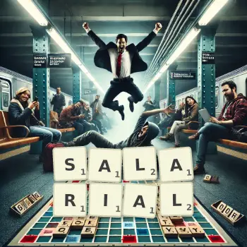 Illustration créative d'un jeu de lettres avec le mot SALARIAL épelé sur le plateau.