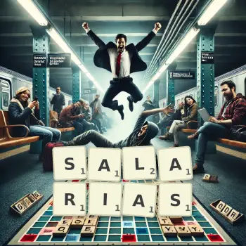 Illustration créative d'un jeu de lettres avec le mot SALARIAS épelé sur le plateau.