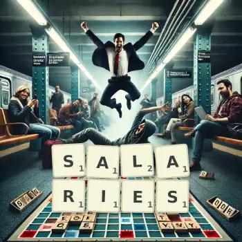 Illustration créative d'un jeu de lettres avec le mot SALARIES épelé sur le plateau.