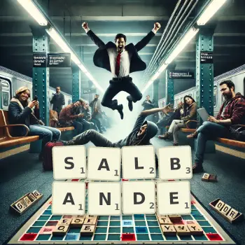 Illustration créative d'un jeu de lettres avec le mot SALBANDE épelé sur le plateau.