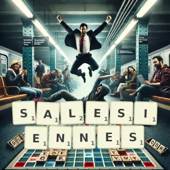 Illustration créative d'un jeu de lettres avec le mot SALESIENNES épelé sur le plateau.