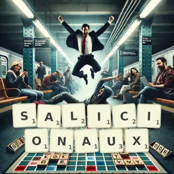 Illustration créative d'un jeu de lettres avec le mot SALICIONAUX épelé sur le plateau.