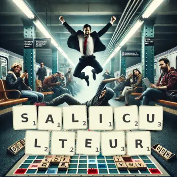 Illustration créative d'un jeu de lettres avec le mot SALICULTEUR épelé sur le plateau.