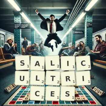 Illustration créative d'un jeu de lettres avec le mot SALICULTRICES épelé sur le plateau.