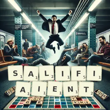 Illustration créative d'un jeu de lettres avec le mot SALIFIAIENT épelé sur le plateau.