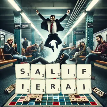 Illustration créative d'un jeu de lettres avec le mot SALIFIERAI épelé sur le plateau.