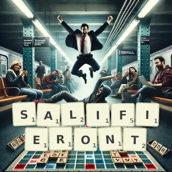 Illustration créative d'un jeu de lettres avec le mot SALIFIERONT épelé sur le plateau.