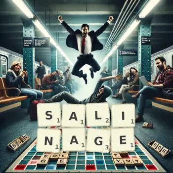 Illustration créative d'un jeu de lettres avec le mot SALINAGE épelé sur le plateau.