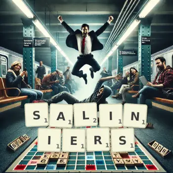 Illustration créative d'un jeu de lettres avec le mot SALINIERS épelé sur le plateau.