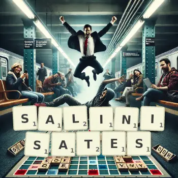 Illustration créative d'un jeu de lettres avec le mot SALINISATES épelé sur le plateau.