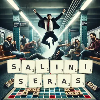 Illustration créative d'un jeu de lettres avec le mot SALINISERAS épelé sur le plateau.