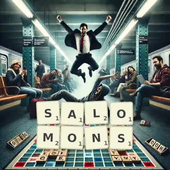 Illustration créative d'un jeu de lettres avec le mot SALOMONS épelé sur le plateau.