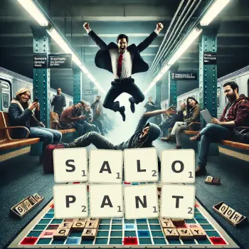 Illustration créative d'un jeu de lettres avec le mot SALOPANT épelé sur le plateau.